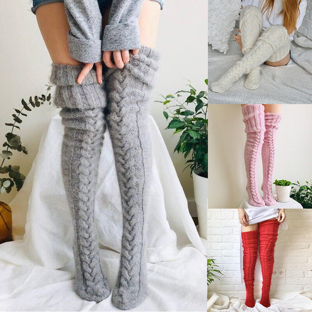 winter long knitted socks high sexy women christmas stocking