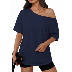 Women Sleeve Tees Oversized Short Tops Shoulder Off Shirts