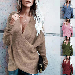 Autumn cross sweater tops neck women fashion winter knit