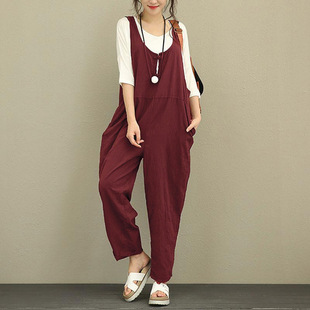 Plus Size Ladies casual pants overalls women jumpsuit 背带裤