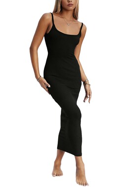 Women Sexy backless cami bodycon maxi dress 吊带露背连衣裙女