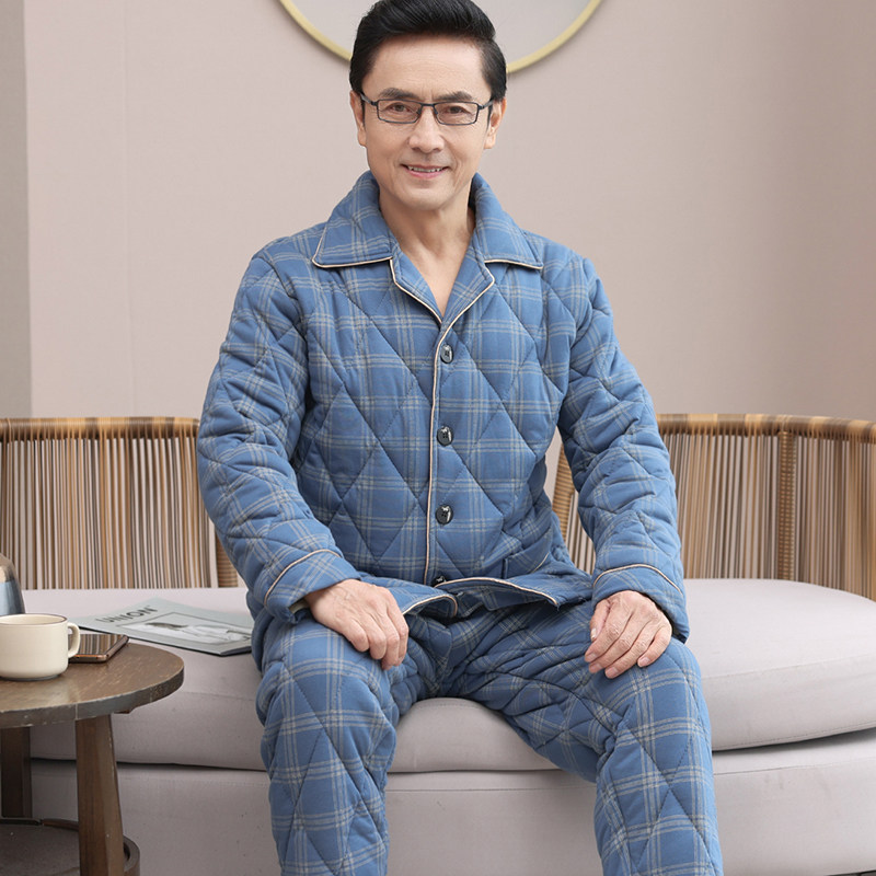 中老年爸爸睡衣男秋冬季三层加厚夹棉中年老人纯棉父亲家居服套装,女士内衣/男士内衣/家居服,睡衣/家居服套装,淘宝优惠券,粉丝福利购,淘宝优惠卷