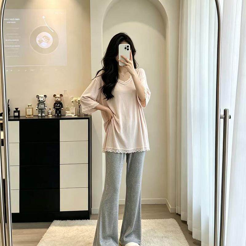 夏季莫代尔蕾丝女睡衣套装