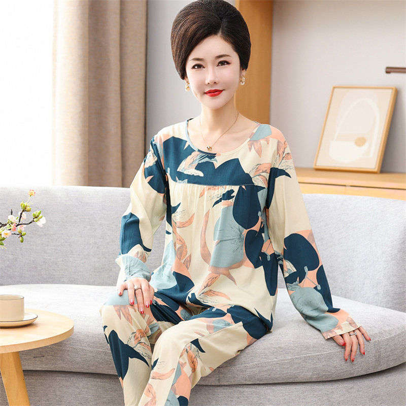 妈妈纯棉睡衣长袖家居服女