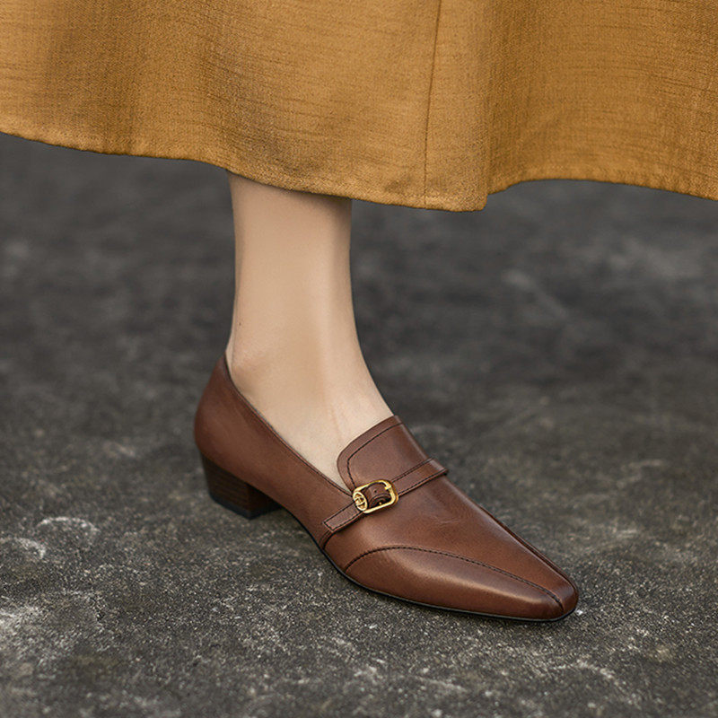 黑夫人粗中跟尖头水洗高端牛皮一脚蹬懒人乐福鞋子真皮四季单鞋女,女鞋,浅口单鞋,淘宝优惠券,粉丝福利购,淘宝优惠卷