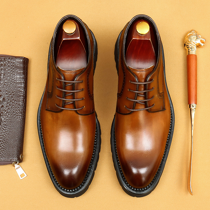 真皮正装皮鞋男厚底增高透气英伦