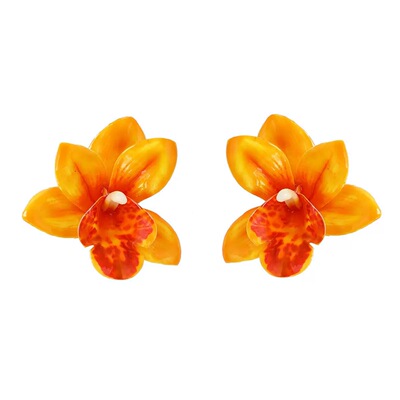 夸张橘色花朵耳环耳钉女