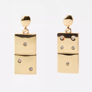 满39包邮zara春季新品女装骨牌饰挂件时尚耳坠耳钉耳夹