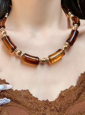 新中式中国风竹节项链女时尚个性百搭锁骨链2026新款高级感毛衣链