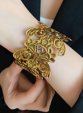 欧美风复古宫廷风镂空花朵手镯女个性夸张时尚手环