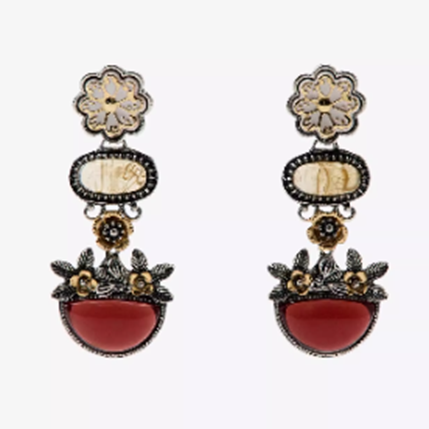 复古宫廷花朵树脂镶嵌耳坠耳钉