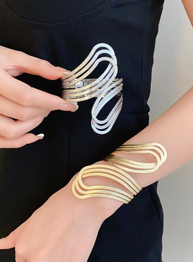 欧美几何不规则镂空纹路开口手镯轻奢冷淡风手环臂环