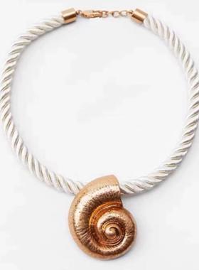 满39包邮za同款欧美夸张风海螺金属编绳吊坠锁骨项链新款