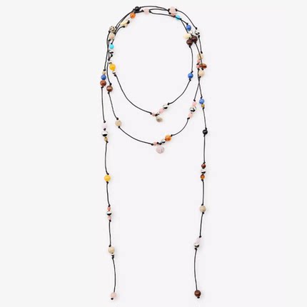 满39包邮zara手工串珠项链舞台气质个性羽毛吊坠项链【可开发票】