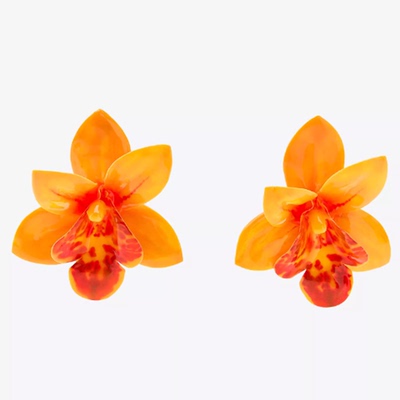 夸张橘色花朵耳环耳钉女