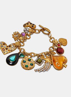 手链女欧美风爱心镶钻复古手串