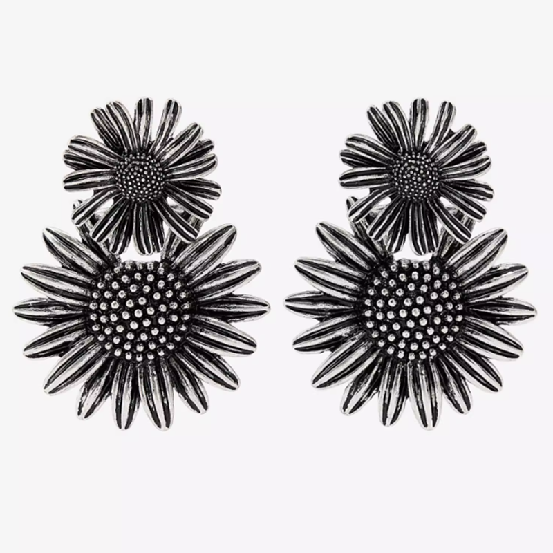 满39包邮zara女装饰品复古双层花朵形金属吊坠耳饰耳钉耳夹款