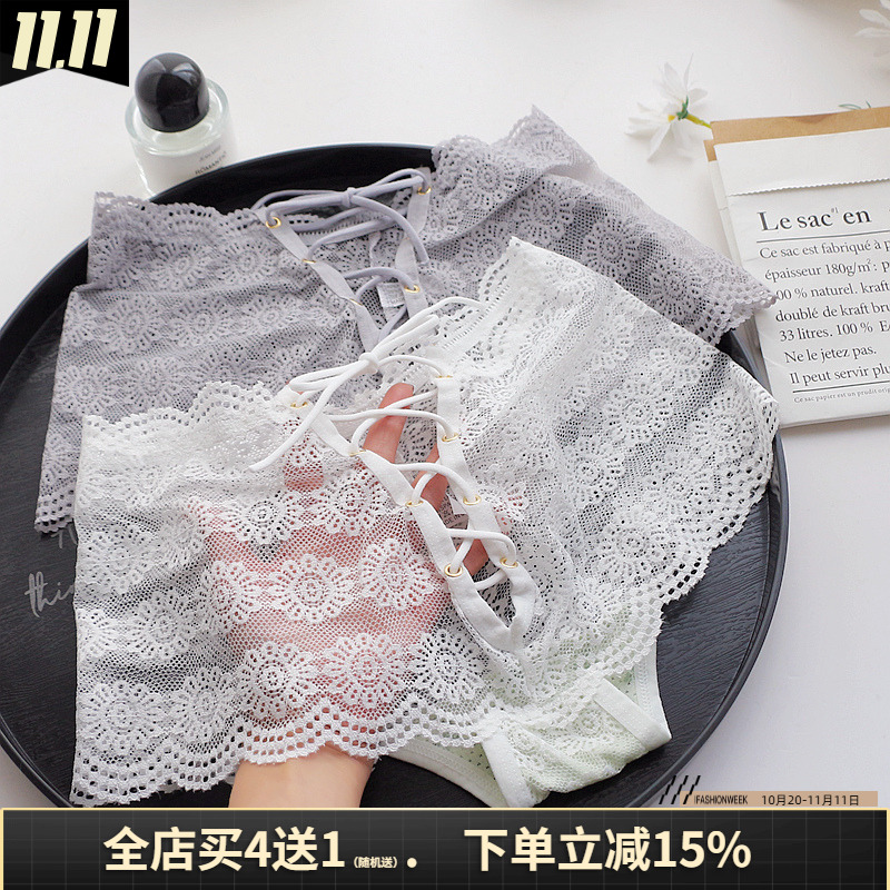 性感拉绳纯欲平角蕾丝女内裤