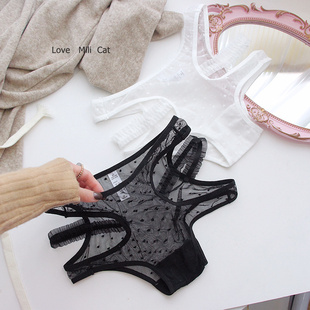 柔情绵绵~蕾丝内裤女生中高腰纯棉裆性感纯欲镂空大码胖MM短裤女