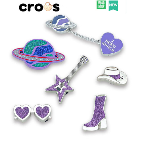 crocs鞋花洞洞配饰适配紫色吉他