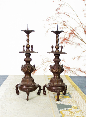 进口老物 净荣三冶 老铜老烛台复古桌面摆件禅意蜡烛家用装饰