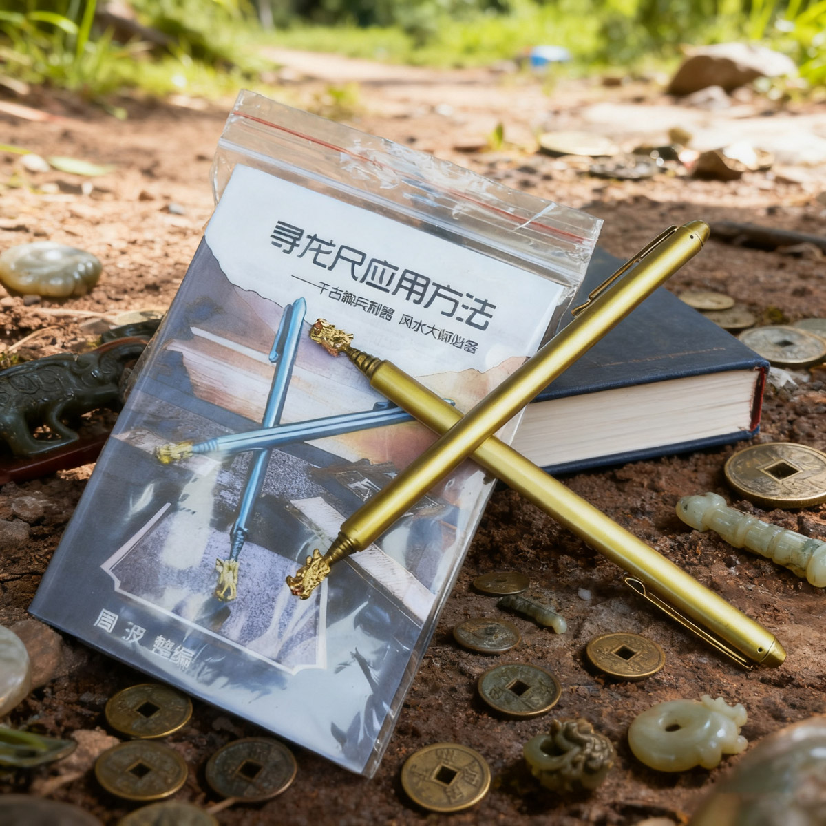 龙头寻龙尺高精度杨公正品纯铜色折叠专业辅助罗盘探测水物探测仗