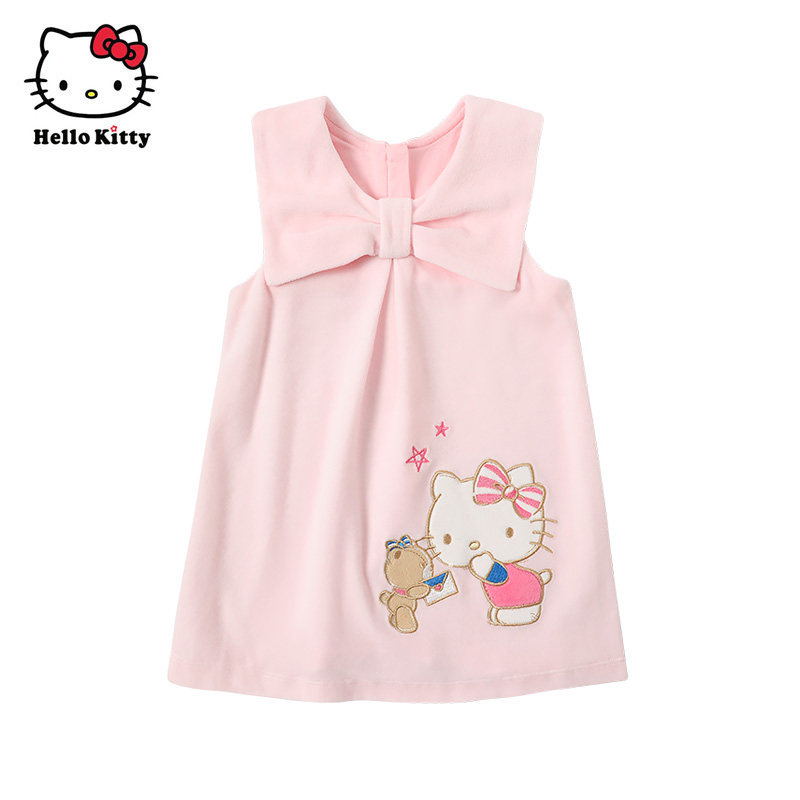 hellokitty官方童装女童天鹅绒连衣裙无袖儿童背心裙子洋装
