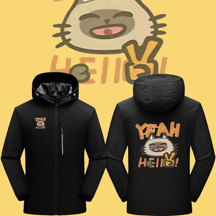 开心比耶暹罗猫趣味印花冲锋衣