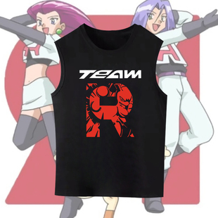 宝可梦火箭队超梦尼多王周边印花纯棉背心夏季宽松男女无袖圆领T