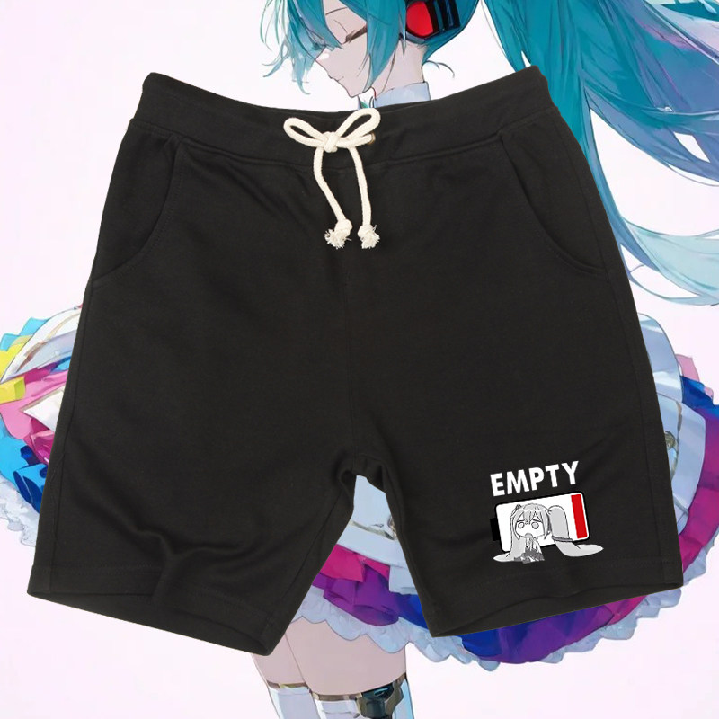 初音联名未来五分裤电量耗尽创意男女百搭短裤二次元痛衣青年衣服