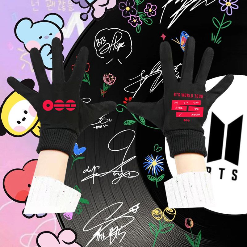 BTS WORLD TOUR防弹少年团演唱会周边男女粉丝应援印花保暖手套子