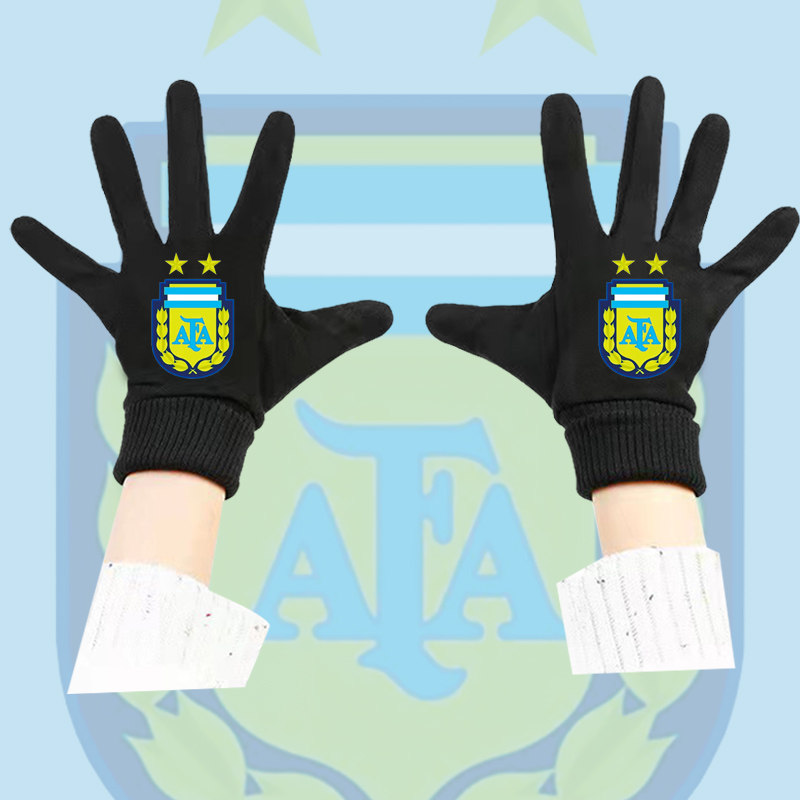 卡塔尔世界杯阿根廷梅西纪念足球训练休闲分指触屏防寒风手套定制
