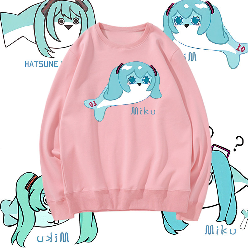 动漫周边初音MIKU未来联名萨卡班甲鱼印花圆领卫衣男女宽松上衣服