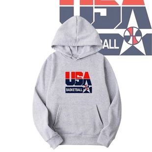 美国梦之队杜兰特同款印花连帽卫衣男女篮球复古休闲宽松带帽上衣