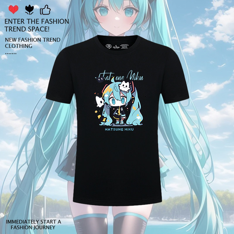 初音联名周边未来MIKU痛衣二次元印花短袖男女宽松纯棉半袖圆领T
