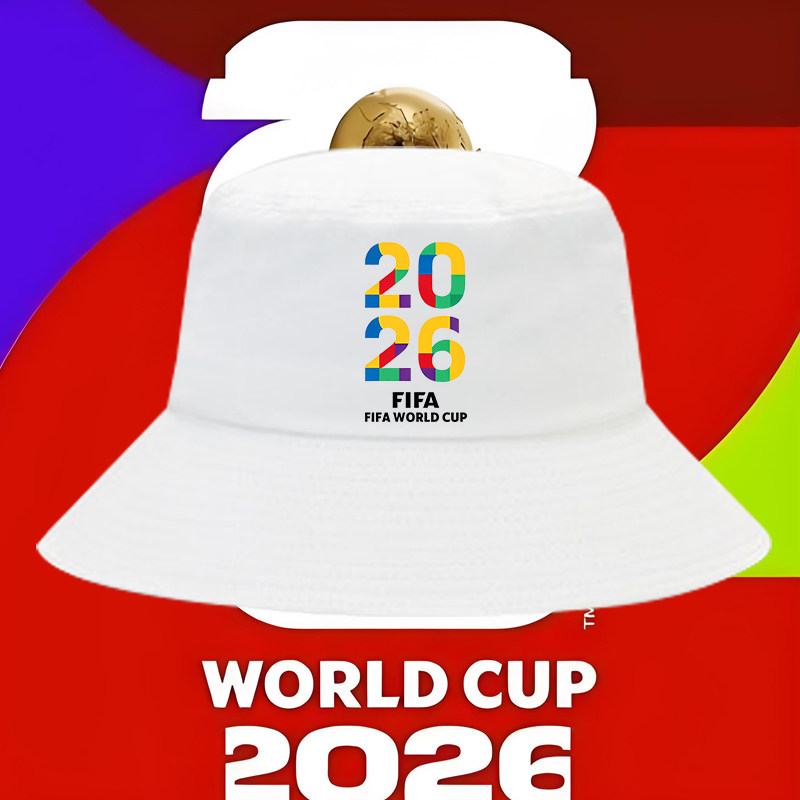 2026世界杯足球纪念印花渔夫帽男女青少年休闲纯棉遮阳户外盆帽子