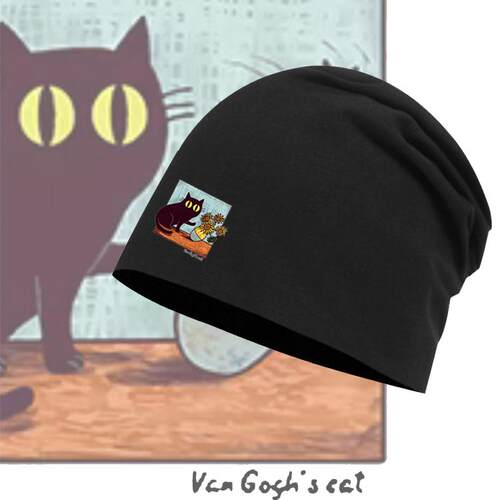 向日葵猫咪梵高名画印花包头帽