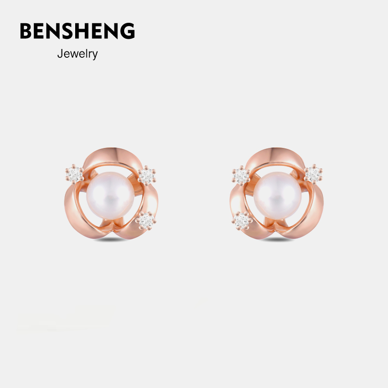 BENSHENG小花环镀金耳钉女