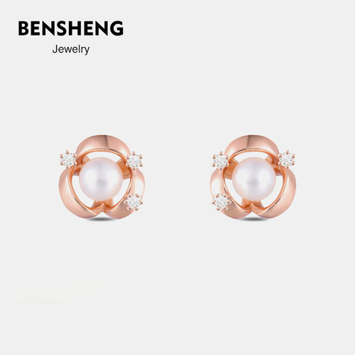 BENSHENG小花环镀金耳钉女