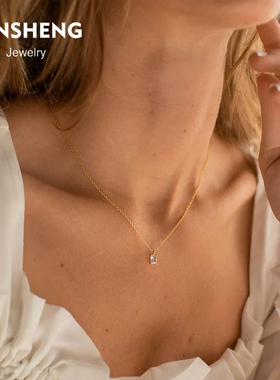 BENSHENG迷你方糖项链女925纯银锁骨链shining法式轻奢小众饰品