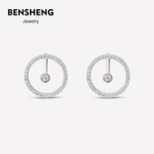 BENSHENG法式 925纯银耳钉女wedding圆环法式 轻奢高级感小众耳饰品