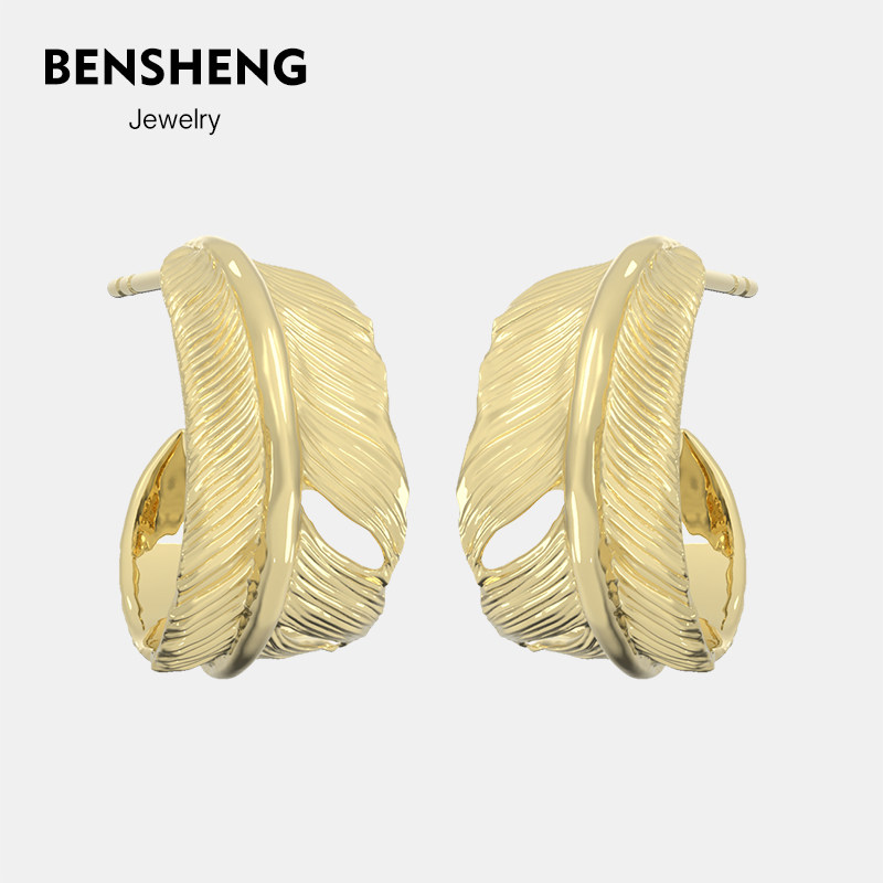 BENSHENG童话羽毛耳钉女法式小众