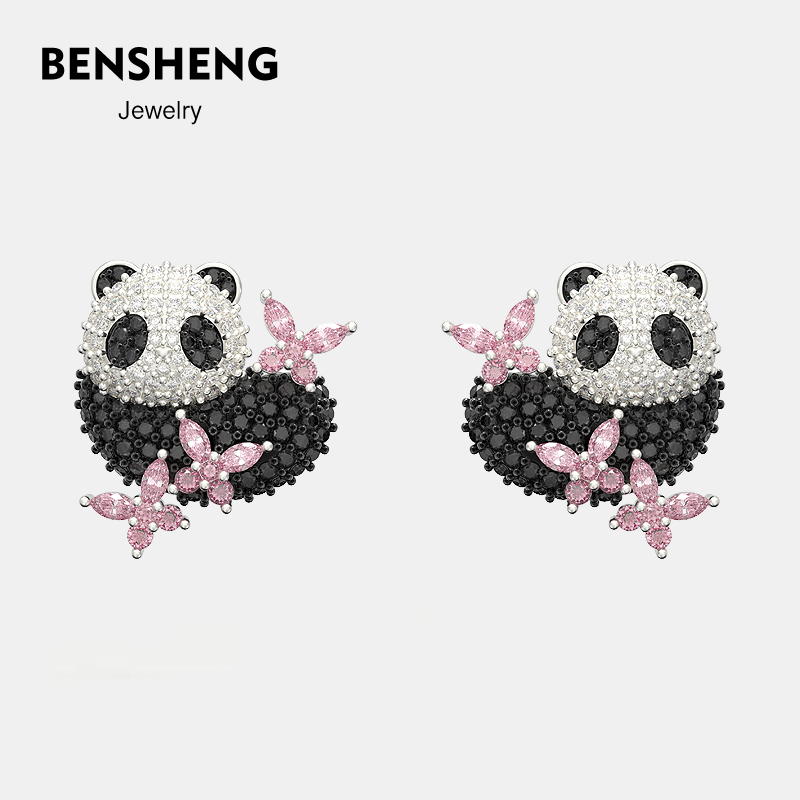 本笙熊猫蝴蝶925纯银耳钉女耳夹无耳洞新中式轻奢原创小众耳饰,饰品/流行首饰/时尚饰品新,耳钉,淘宝优惠券,粉丝福利购,淘宝优惠卷