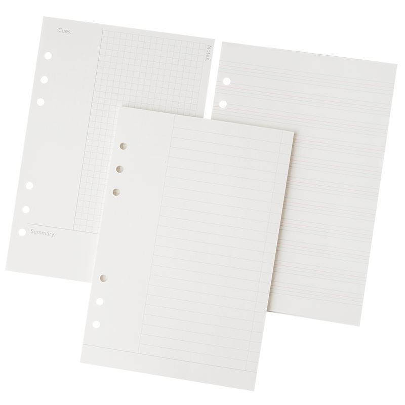 A5全系列活页内页纸 6孔手账笔记本圆点英文备忘财务方格横格康奈尔空白日周月计划英文线牛皮纸黑卡替换内芯