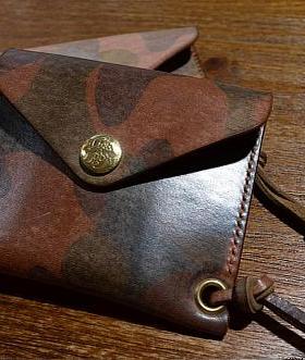 LuckyJohn风格阿美咔叽美式复古手工植鞣迷彩牛皮财布零钱包卡包