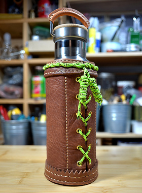 山系露营RRL风格美式复古不锈钢保温水壶牛皮防摔保护套