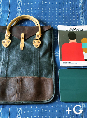 vintage美式复古军事工装风格手缝鹿皮电脑文件杂物通勤托特包