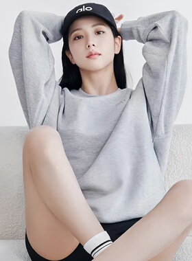 alo yoga卫衣女2025新款美式复古运动上衣宽松休闲百搭圆领套头衫