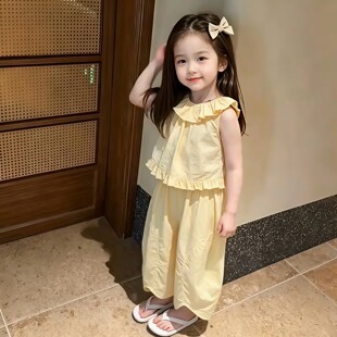 女童裤子2026夏季新款儿童休闲松紧阔腿裤女宝宝时髦纯色透气长裤