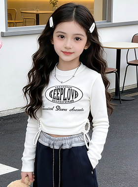 女童长袖T恤春秋款2026新款儿童字母印花上衣女孩春装打底衫洋气